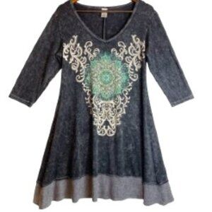 WOMEN'S DRESS TUNIC TOP W/MANDALA GRAPHIC DARK GRAY SIZE LARGE
